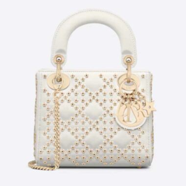 Dior Women CD Mini Lady Dior Bag Latte Lucky Star Cannage Lambskin