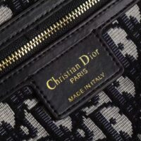 Dior Women CD Mini Lady Dior Handbag Natural Wicker Navy Blue Oblique Jacquard (7)