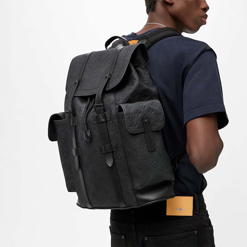 Louis Vuitton LV Unisex Christopher MM Backpack Black Taurillon