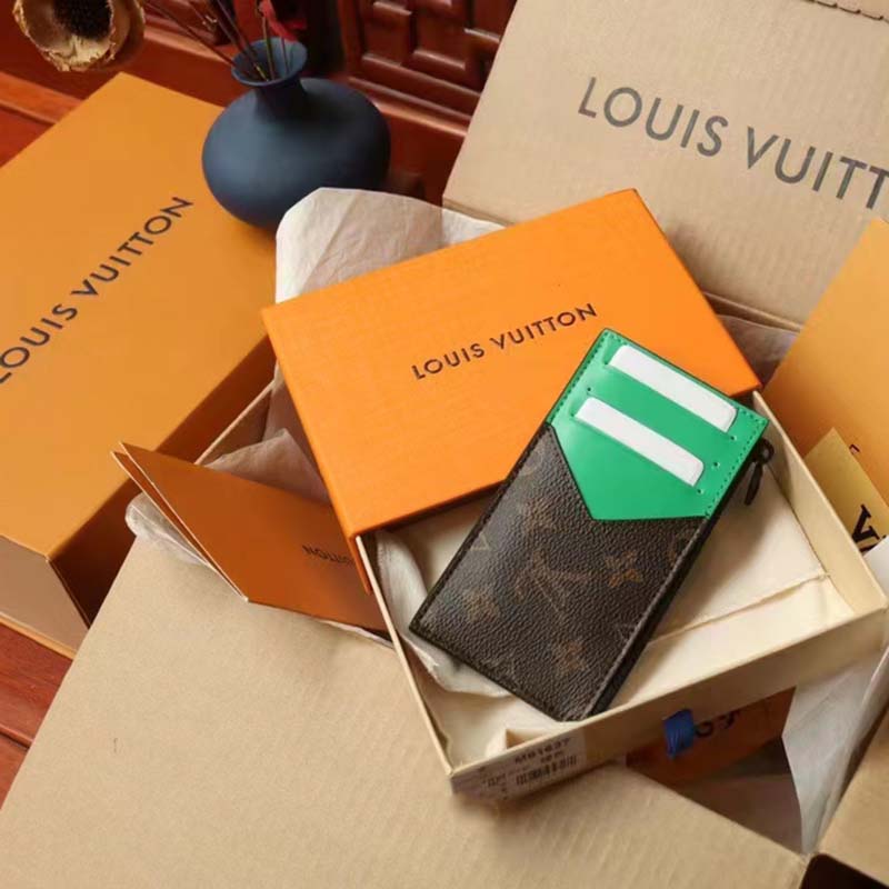 Louis Vuitton Coin Card Holder Monogram Macassar Minty Green in