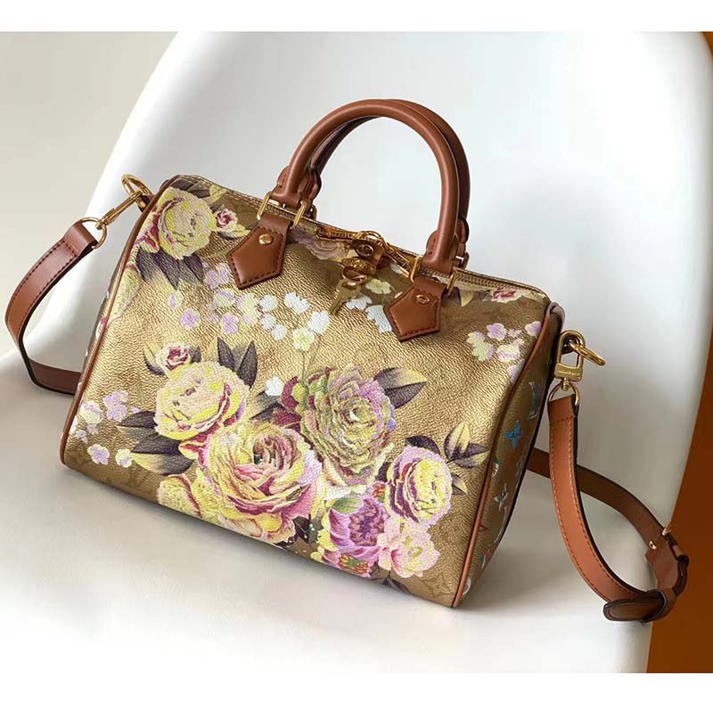 Louis Vuitton Speedy Bandouliere 25 Floral Pattern Gold in Coated  Canvas/Leather with Gold-tone - GB