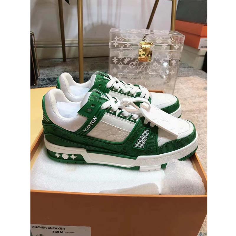 Lv trainer leather trainers Louis Vuitton Green size 7 UK in Leather -  26497757