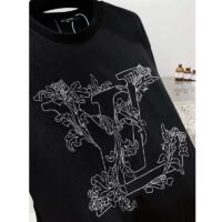 Louis Vuitton Women Embroidered LV Flower T-Shirt Cotton Jersey Regular Fit-Black (6)