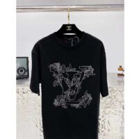 Louis Vuitton Women Embroidered LV Flower T-Shirt Cotton Jersey Regular Fit-Black (6)