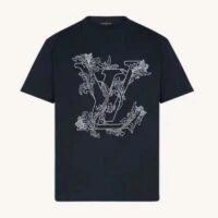 Louis Vuitton Women Embroidered LV Flower T-Shirt Cotton Jersey Regular Fit-Black (6)