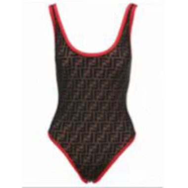 Fendi Women FF Swimsuit Brown Red Lycra Swimsuit