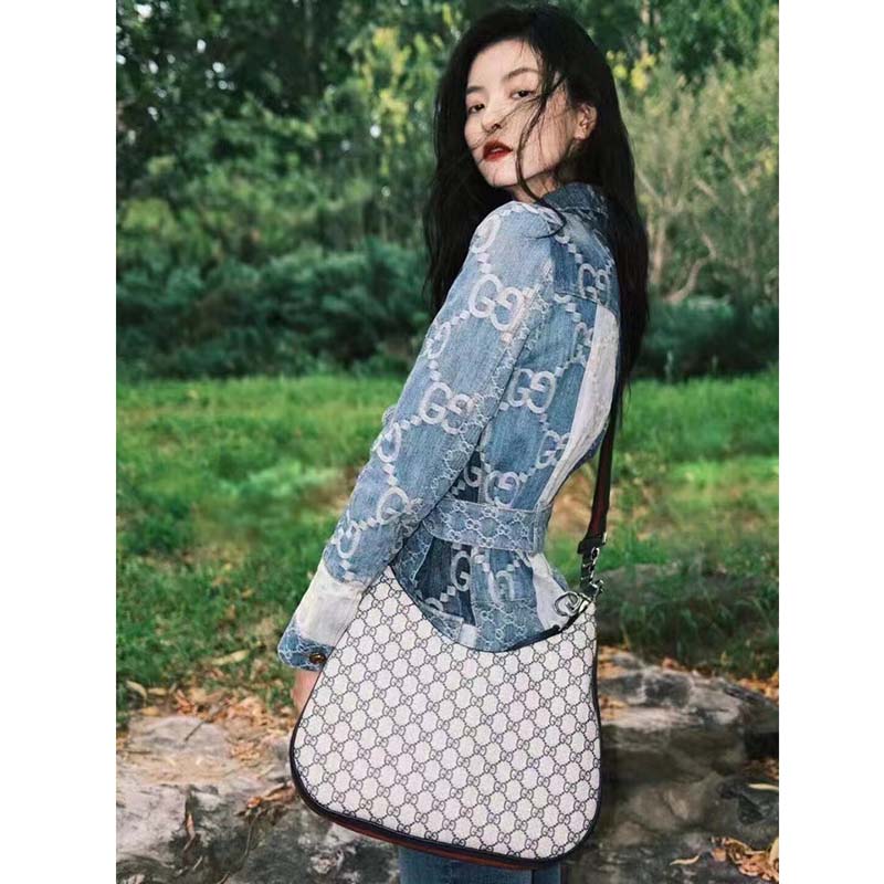 Gucci Gucci Attache Medium Shoulder Bag Beige/Blue in GG Supreme Canvas  with Palladium-tone - US