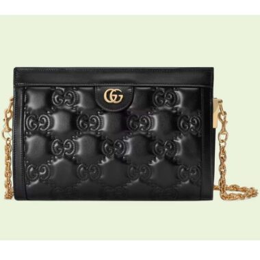 Gucci Women GG Matelassé Leather Small Bag Black Double G