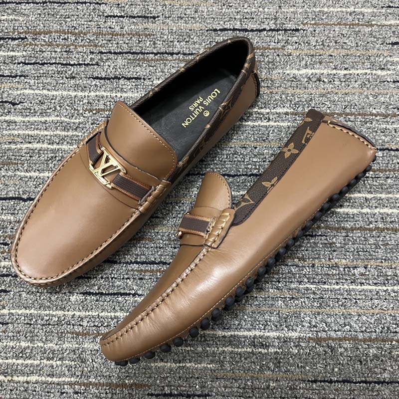 Louis Vuitton Brown Grained Leather Hockenheim Loafers Size 10.5