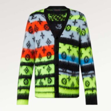 Louis Vuitton LV Men Monogram Black Lime Mohair Cardigan Multicolor Regular Fit