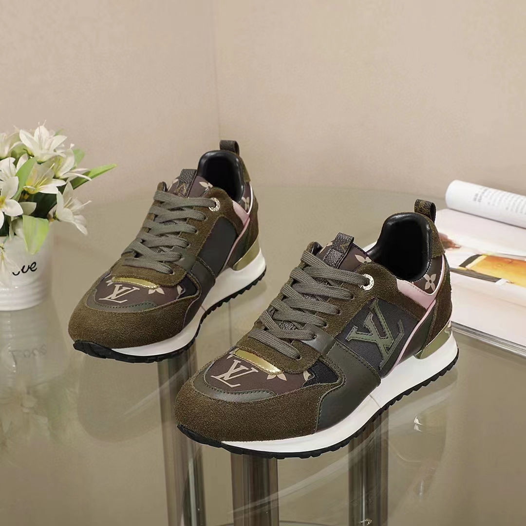 Louis Vuitton Army Green/Beige Suede and Mesh Run Away Sneakers