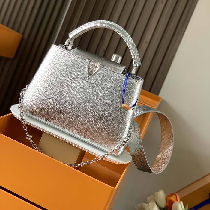 Replica Louis Vuitton Capucines MM LV Bag Etain Metallic Gray