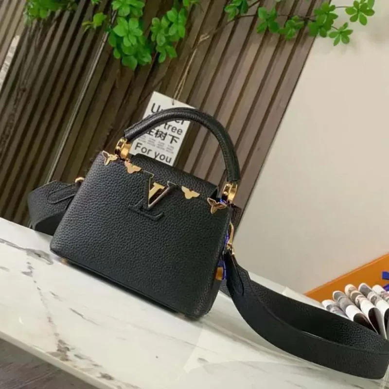 Louis Vuitton LV Women Capucines Mini Handbag Black Taurillon Leather