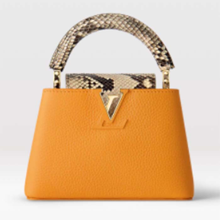 LV Capucines Mini Handbag Orange Taurillon Leather and Python Skin