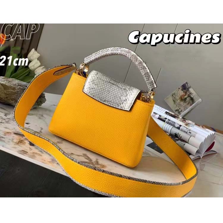 Louis Vuitton Snakeskin-Trim Taurillon Capucines Mini - Yellow Handle Bags,  Handbags - LOU769731
