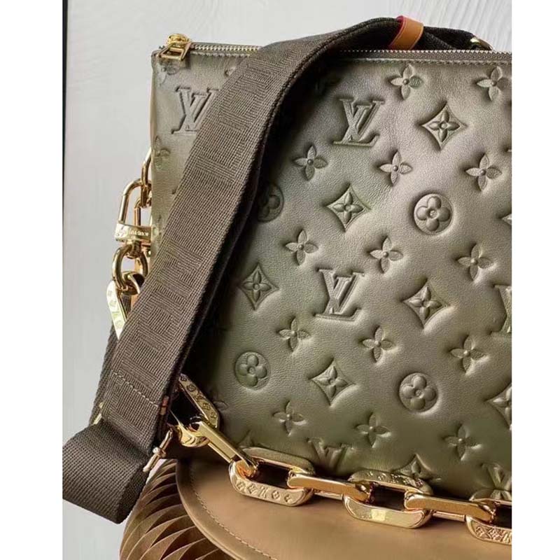 Louis Vuitton Coussin MM Khaki in Puffy Lambskin with Gold-tone - US