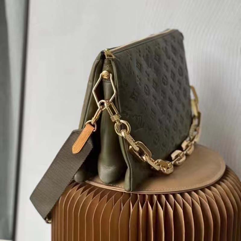 Louis Vuitton Coussin Handbag MM Monogram Embossed Khaki in Lambskin  Leather with Gold-tone - US