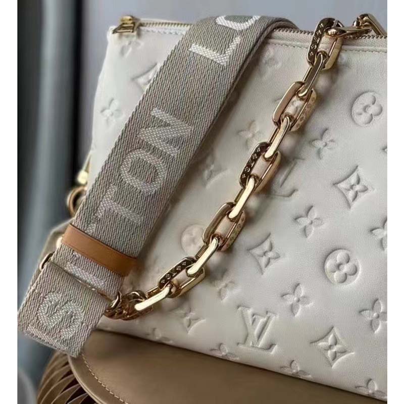 Louis Vuitton LV Women Coussin PM Handbag Cream Monogram-Embossed