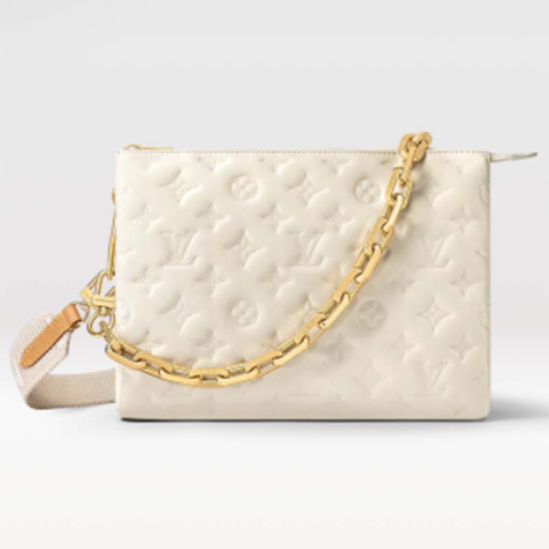 Louis Vuitton LV Women Coussin PM Handbag Cream Monogram-Embossed