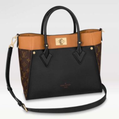 Louis Vuitton LV Women On My Side MM Tote Bag Black Twist Calfskin Monogram Coated Canvas