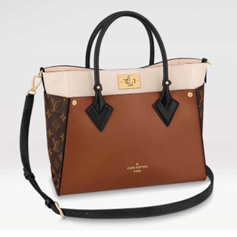 Louis Vuitton LV Women On My Side MM Tote Bag Brown Calfskin Monogram  Coated Canvas - LULUX