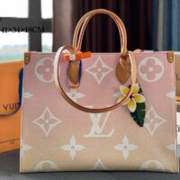 Louis Vuitton LV Women OnTheGo GM Tote Bag Pink Monogram Giant Coated Canvas Raffia (9)