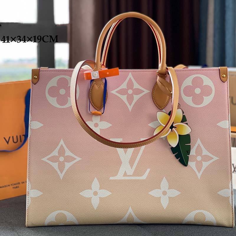 Onthego cloth tote Louis Vuitton Pink in Cloth - 22765494