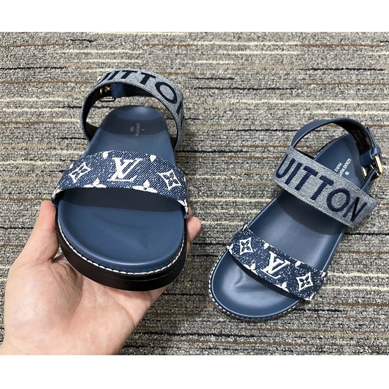 Louis Vuitton Women's Paseo Flat Comfort Sandals Monogram Denim Blue 2180191