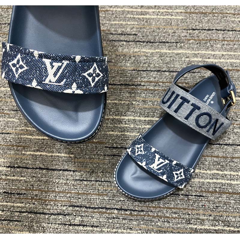Louis Vuitton Sandals Navy blue Leather ref.985071 - Joli Closet