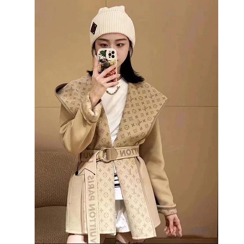 Louis Vuitton Signature Double Face Hooded Wrap Coat, Women's