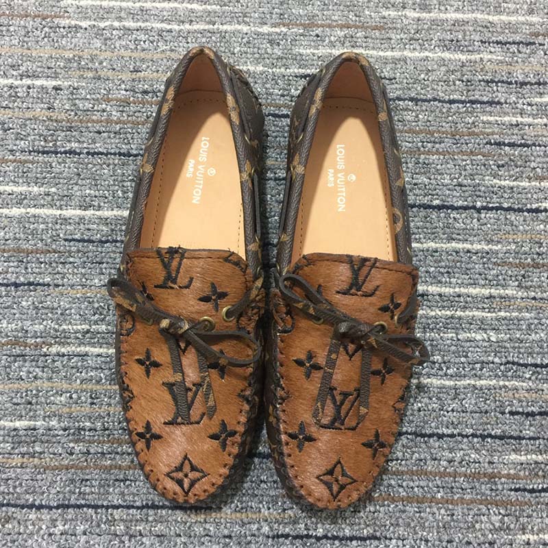 Louis Vuitton Brown Monogram Embossed Leather Gloria Loafers Size