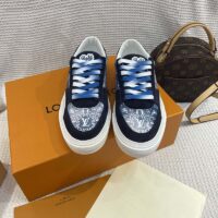 Louis Vuitton Unisex LV Ollie Sneaker Blue Canvas Rubber Outsole Monogram Flowers (9)