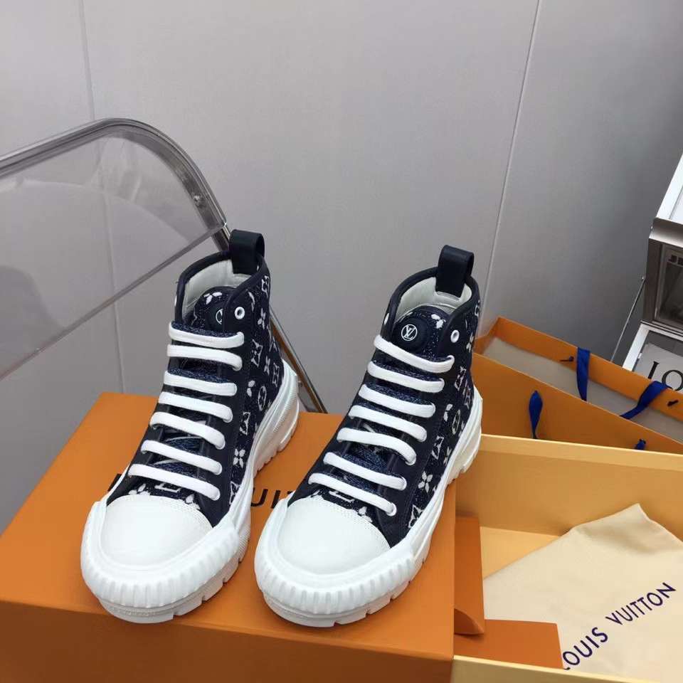 LV Squad Sneaker Boots Denim Monogram Size 38.5 – Keeks Designer Handbags