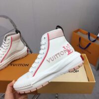 Louis Vuitton Unisex LV Squad Sneaker Boot Pink Canvas Rubber Outsole Circle (2)