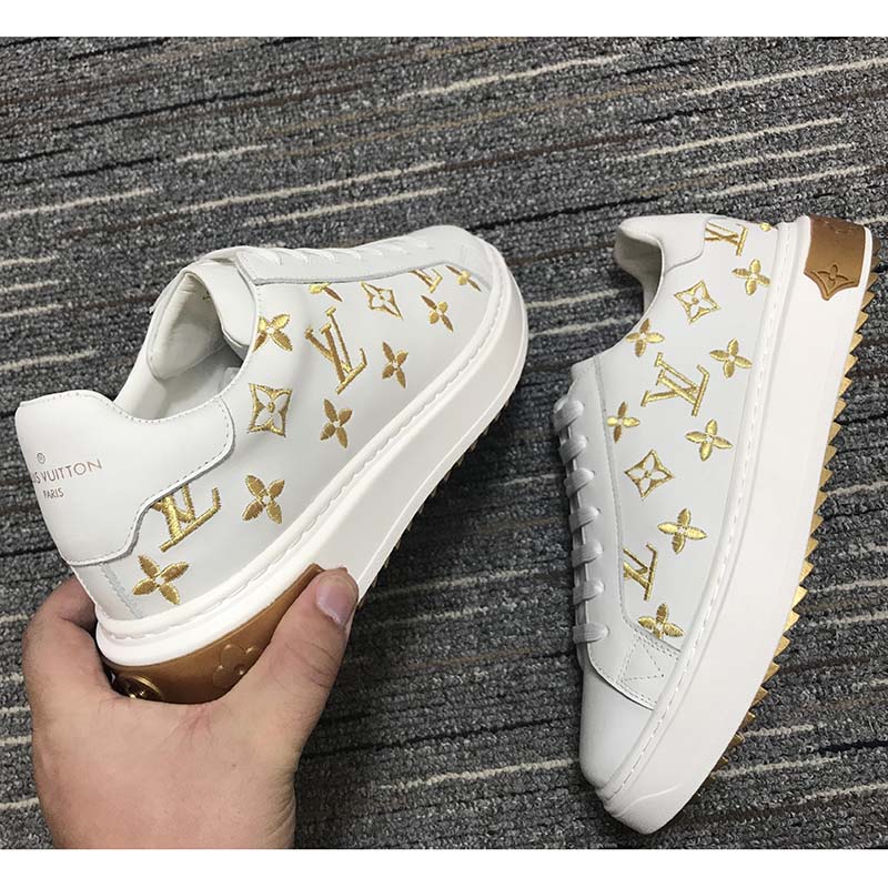 lv♤♣Louis Vuitton/Louis Vuitton women s shoes calfskin printed TIME OUT  lace-up sneakers 1A9HBD