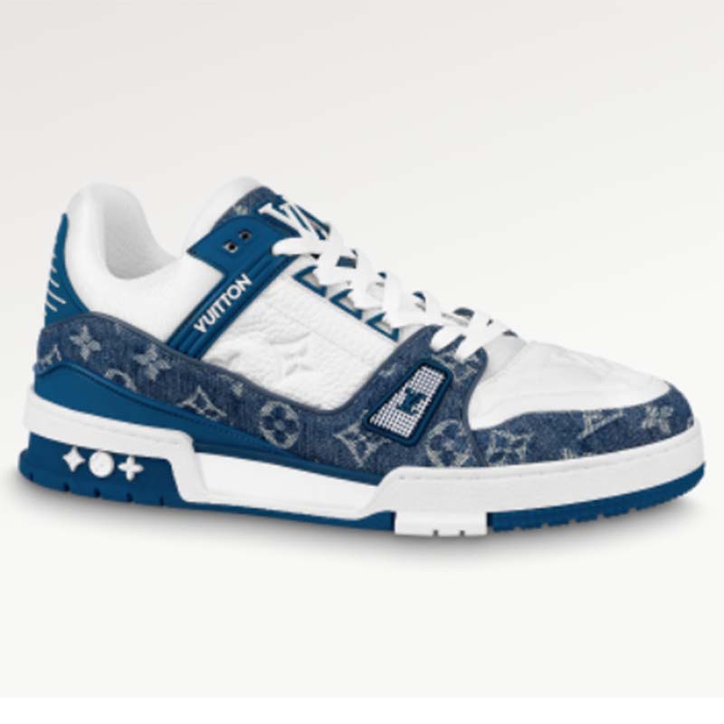 Lv trainer leather low trainers Louis Vuitton Blue size 8 US in Leather -  33980539