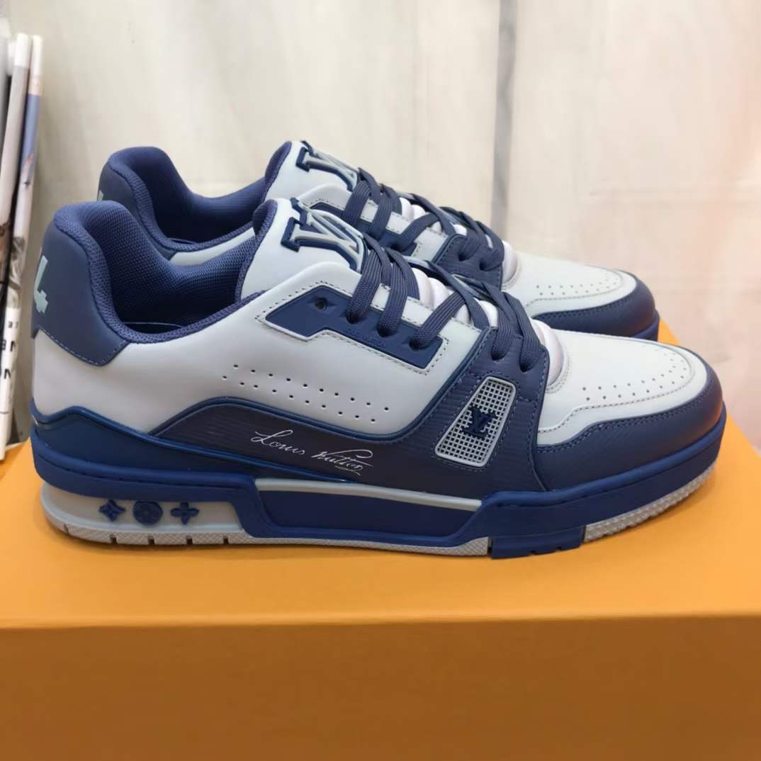 LOUIS VUITTON Calfskin Epi Mens LV Trainer Sneakers 10.5 Blue 1285336