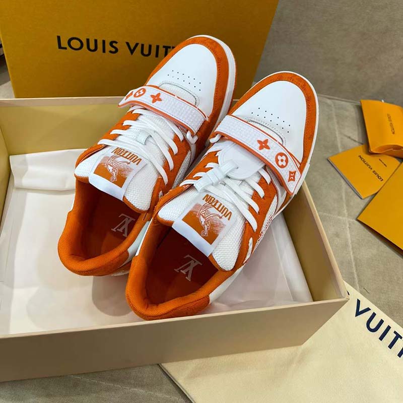 Louis Vuitton Men's LV Trainer Velcro Sneakers Monogram Denim and Leather  with Mesh Orange 217940339
