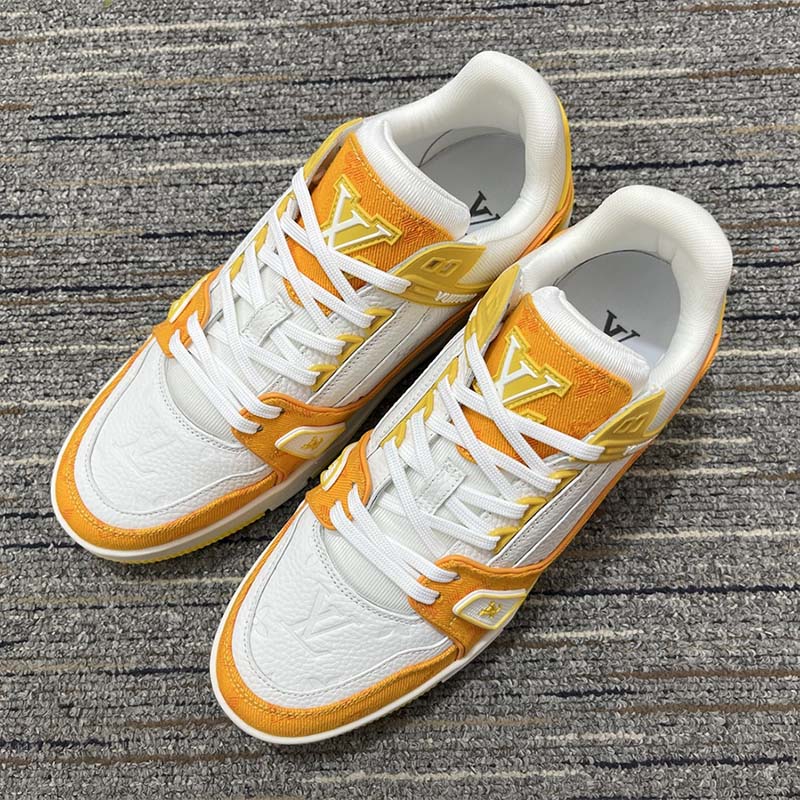 Lv trainer leather low trainers Louis Vuitton Yellow size 9 UK in Leather -  33237652