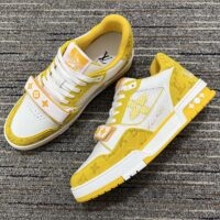 Louis Vuitton Unisex LV Trainer Sneaker Yellow Monogram Denim Rubber Outsole Monogram Flowers (9)