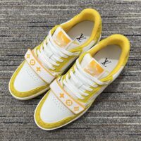 Louis Vuitton Unisex LV Trainer Sneaker Yellow Monogram Denim Rubber Outsole Monogram Flowers (9)