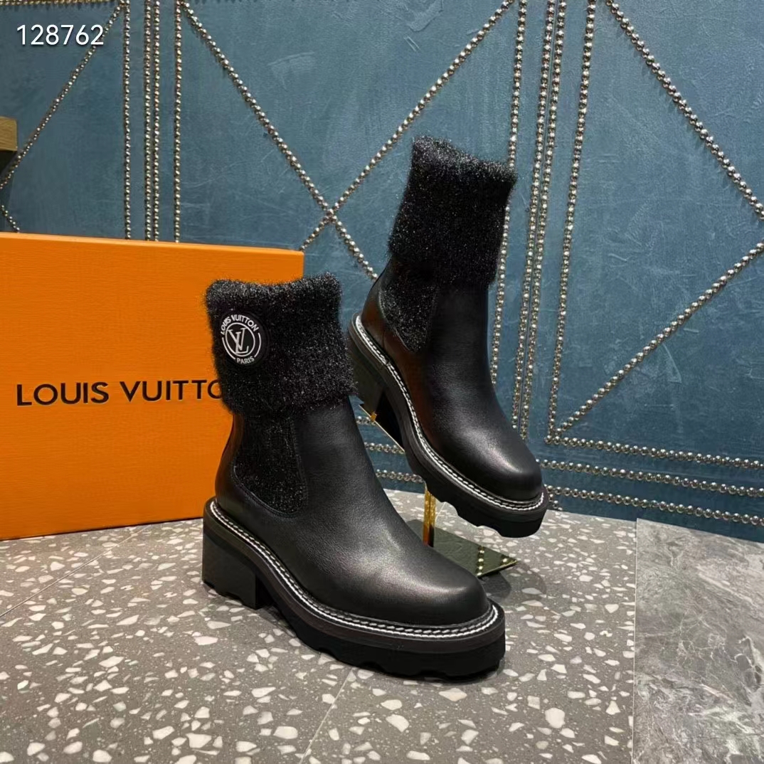 LOUIS VUITTON BEAUBOURG ANKLE BOOTS LV BEAUBOURG LEATHER BOOTS BLACK WHITE  BLUE