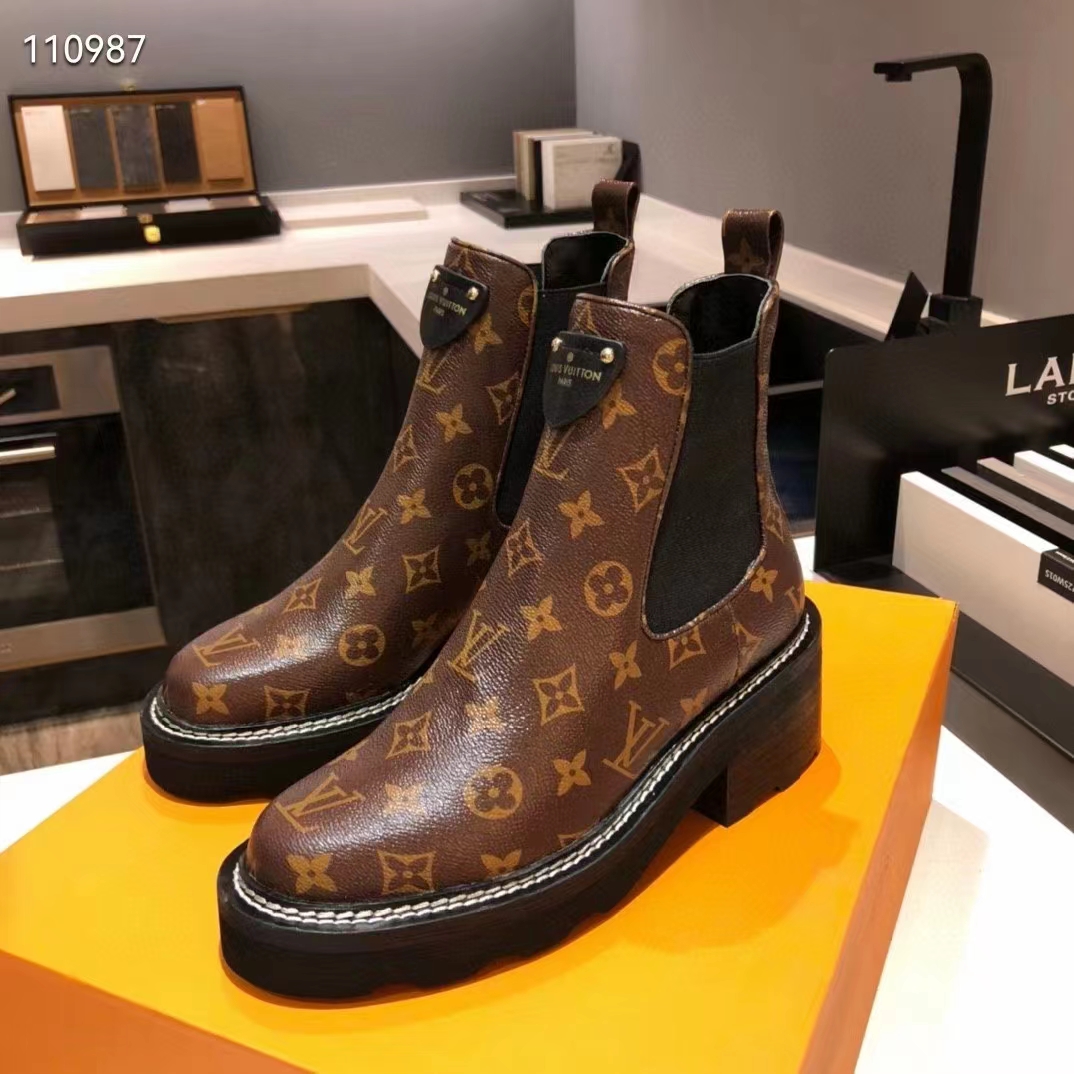 Louis Vuitton Womens Beaubourg Ankle Boot Monogram / Black EU 36