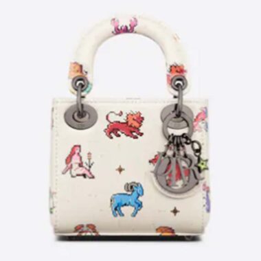 Dior Women CD Micro Lady Dior Bag Latte Multicolor Zodiac Pixel Printed Calfskin