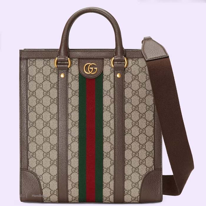 Gucci GG Unisex Ophidia Medium Tote Bag Beige Ebony GG Supreme Canvas