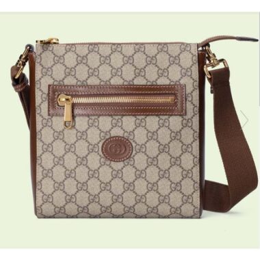 Gucci Unisex GG Supreme Messenger Bag Beige Ebony GG Supreme Canvas