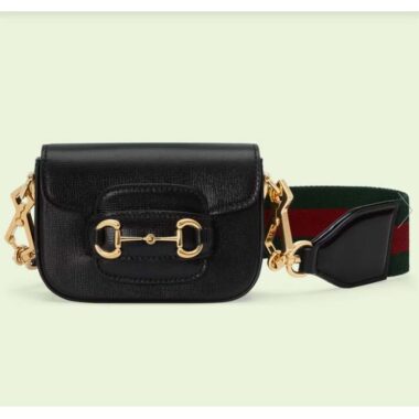 Gucci Women GG Gucci Horsebit 1955 Strap Wallet Black Leather Horsebit