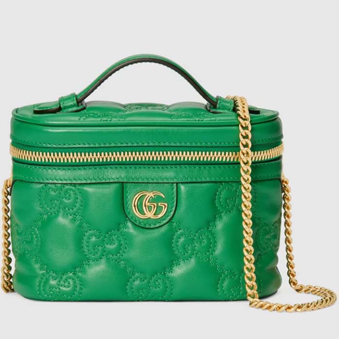 Gucci Women GG Matelassé Top Handle Mini Bag Green Leather Double G