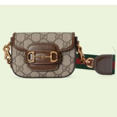 Gucci Women Gucci Horsebit 1955 Strap Wallet Beige Ebony GG Supreme Canvas