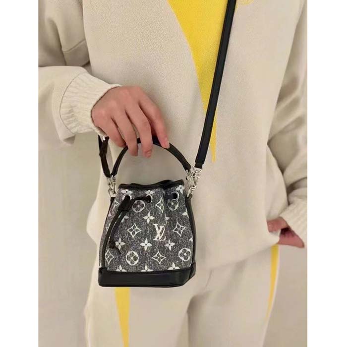 LOUIS VUITTON Monogram Jacquard Denim Nano Noe 2Way Shoulder Bag Charcoal  Gray
